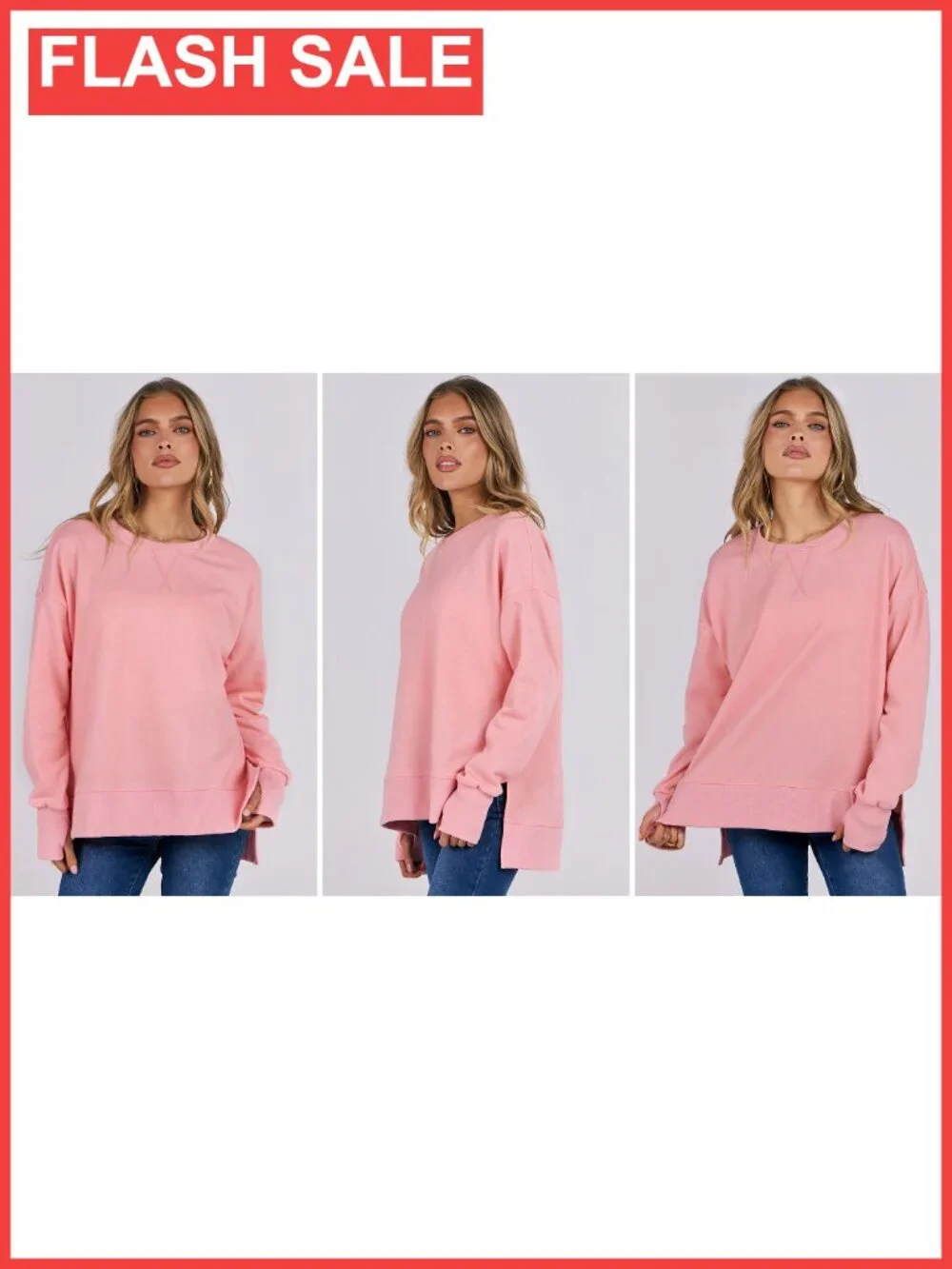 Oversized Lightweight Long Sleeve Crewneck Sweatshirt Side Split Pullover